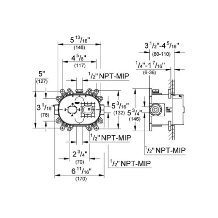 Grohe-GSS-Grandera-DPB-05-Rough-In Valve Dimensional Drawing