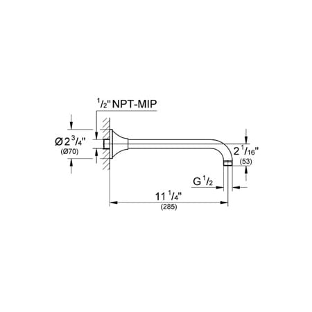Grohe-GSS-Grandera-DPB-05-Shower Arm Dimensional Drawing