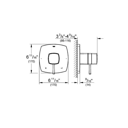Grohe-GSS-Grandera-DPB-05-Valve Trim Dimensional Drawing