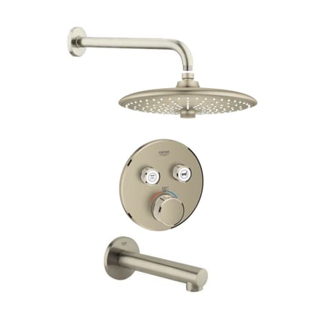 Grohe SmartControl Shower System with Tub Spout, Shower Head, Shower Arm, Valve Trim, and Rough In Brushed Nickel