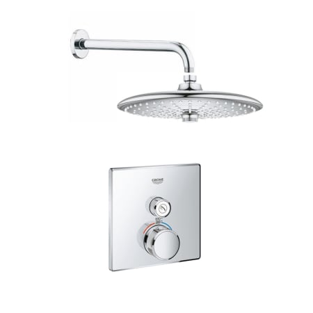 Grohe SmartControl Shower System with Shower Head, Shower Arm, Valve Trim, and Rough In Starlight Chrome