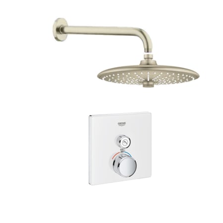 Grohe SmartControl Shower System with Shower Head, Shower Arm, Valve Trim, and Rough In Moon White / Brushed Nickel