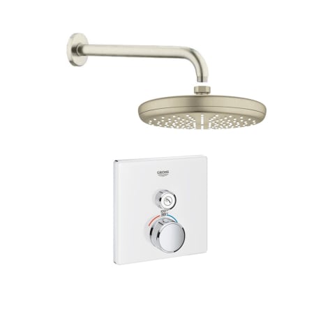 Grohe SmartControl Shower System with Shower Head, Shower Arm, Valve Trim, and Rough In Moon White / Brushed Nickel