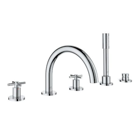 Grohe Atrio 5-Hole 2-Handle Deck Mount Roman Tub Faucet with 1.75 GPM Hand Shower - Less Handles Starlight Chrome