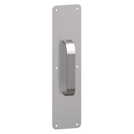 Hager 3" x 12" 1/2" Radius Corner 0.050" Gauge Pull Plate with Modified Half Round Pull on 12" Center from the Pull Plates Collection Satin Stainless