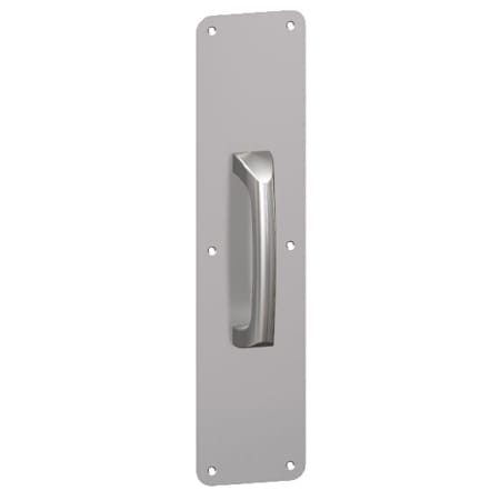 Hager 4" x 16" 1/2" Radius Corner 0.050" Gauge Pull Plate with Cast Pull on 5-1/2" Center from the Pull Plates Collection Polished Chrome