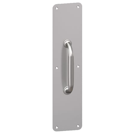 Hager 4" x 16" 1/2" Radius Corner 0.050" Gauge Pull Plate with 1" Round Cast Pull on 5-1/2" Center from the Pull Plates Collection Satin Anodized Aluminum