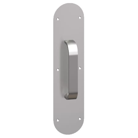 Hager 3" x 12" Rounded Corner 0.050" Gauge Pull Plate with Modified Half Round Pull on 8" Center from the Pull Plates Collection Satin Stainless