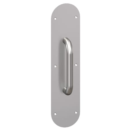 Hager 4" x 16" Rounded Corner 0.050" Gauge Pull Plate with 3/4" Round Wrought Pull on 6" Center from the Pull Plates Collection Polished Brass