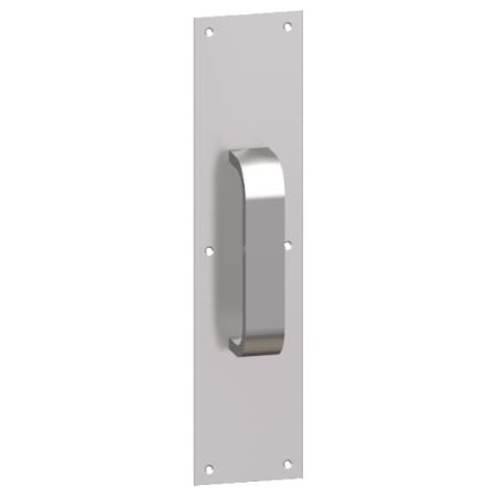 Hager 4" x 16" Rounded Bevel Square Corner 0.125" Gauge Pull Plate with 1-1/4" Rectangular Pull on 12" Center from the Pull Plates Collection Satin Stainless