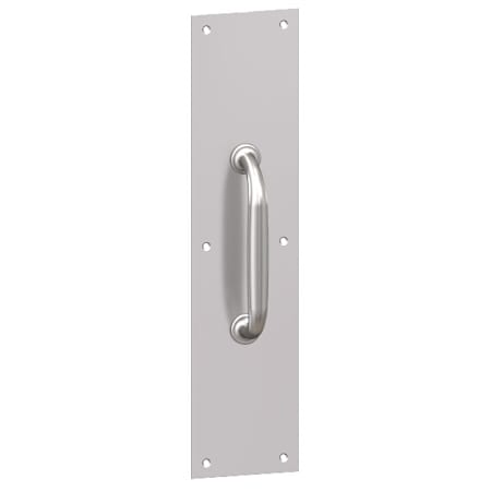 Hager 3.5" x 15" Rounded Bevel Square Corner 0.125" Gauge Pull Plate with 1" Round Cast Pull on 5-1/2" Center from the Pull Plates Collection Satin Brass