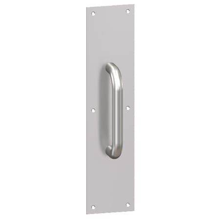 Hager 6" x 16" Square Corner 0.062" Gauge Pull Plate with 5/8" Round Wrought Pull on 5-1/2" Center from the Pull Plates Collection Polished Brass