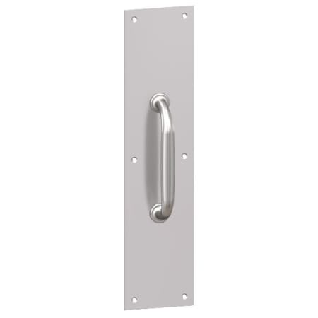 Hager 4" x 16" Square Corner 0.062" Gauge Pull Plate with 1" Round Cast Pull on 5-1/2" Center from the Pull Plates Collection Polished Brass