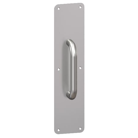 Hager 4" x 16" 1/2" Radius Corner 0.062" Gauge Pull Plate with 3/4" Round Wrought Pull on 8" Center from the Pull Plates Collection Satin Stainless