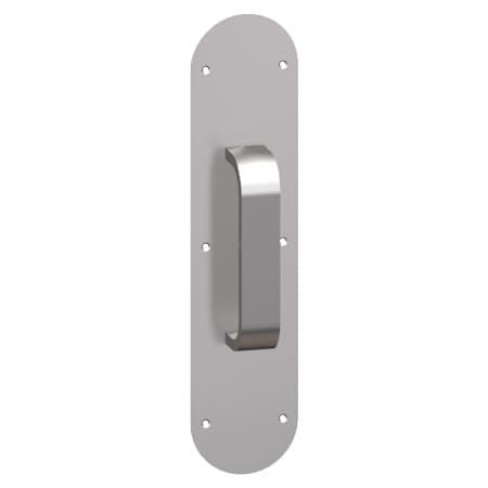 Hager 4" x 16" Rounded Corner 0.062" Gauge Pull Plate with Rectangular Wrought Pull on 8" Center from the Pull Plates Collection Satin Stainless