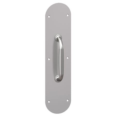 Hager 3" x 12" Rounded Corner 0.062" Gauge Pull Plate with 1" Round Cast Pull on 5-1/2" Center from the Pull Plates Collection Satin Stainless