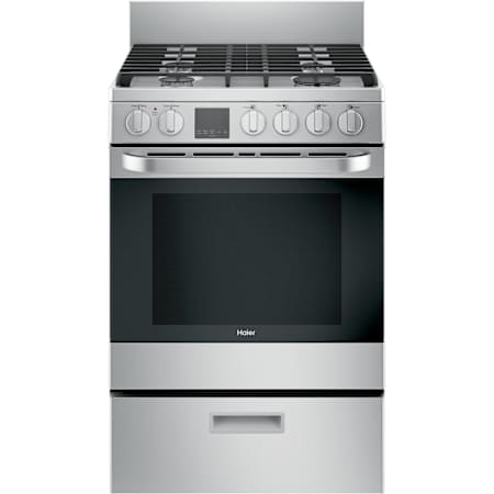 Haier 24 Inch Wide 2.9 Cu. Ft. Free Standing Gas Range with Modular Backguard Stainless Steel
