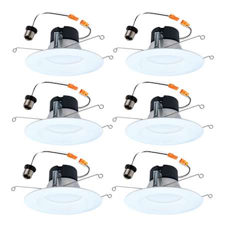 Halo LT Retrofit Series - LED Canless Recessed Fixture with 5, 6" Baffle Trims - 750 Lumens - Pack of 6 Matte White