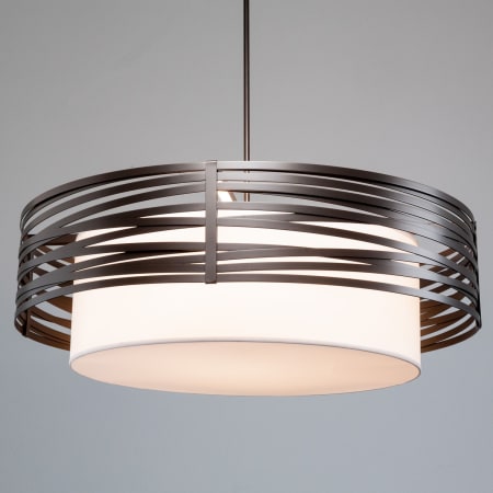 Hammerton Studio Tempest 8 Light 48" Wide Drum Chandelier - Medium (E26) with White Linen Inner and Finished to Match Metal Outer Shade Flat Bronze