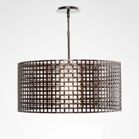 Hammerton Studio Tweed Single Light 25" Wide Drum Chandelier - Medium (E26) with Frosted Glass Inner and Finished to Match Metal Outer Shade Flat Bronze
