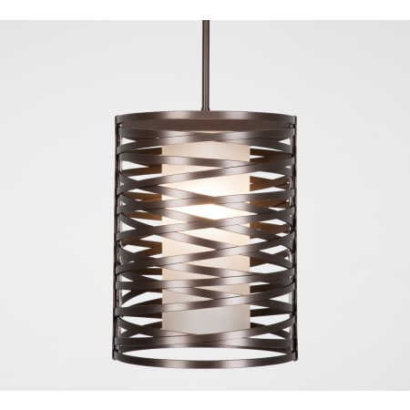 Hammerton Studio Tempest 12" Wide LED Cage Full Sized Single Pendant - with Frosted Glass Inner and Finished to Match Metal Outer Shade Flat Bronze