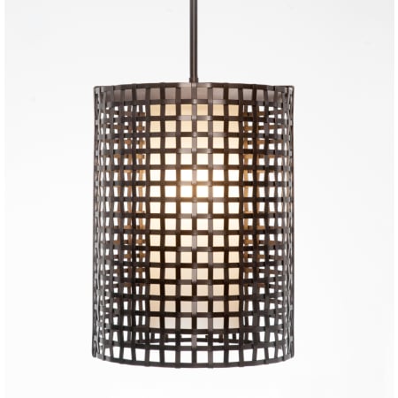 Hammerton Studio Tweed 12" Wide Cage Full Sized Single Pendant - Medium (E26) with Frosted Glass Inner and Finished to Match Metal Outer Shade Flat Bronze
