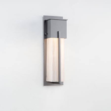 Hammerton Studio Square Cover Metalwork Single Light 16" Tall Outdoor ADA Compliant Wall Sconce - GU10 with Frosted Granite Glass Shade Argento Grey