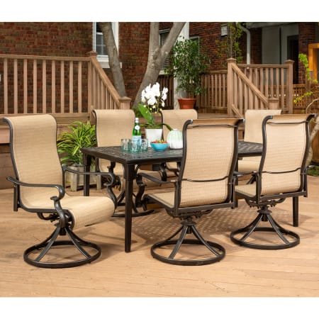 Hanover Brigantine 7 Piece Outdoor Patio Dining Set with (6) Swivel Chairs and Table Tan