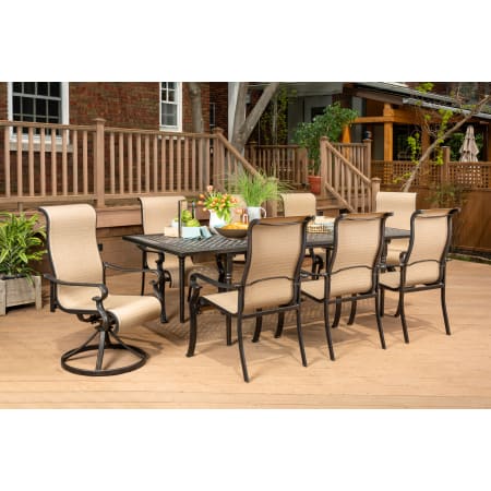 Hanover Brigantine (9) Piece Outdoor Dining Set with Extension Table and (8) Chairs Tan