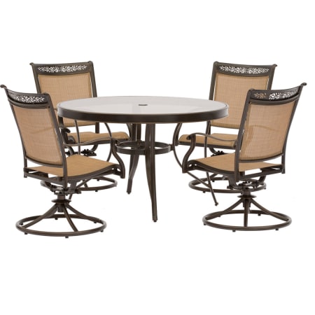 Hanover Fontana Five Piece Aluminum Framed Fabric Outdoor Dining Set with Sling Chairs Tan