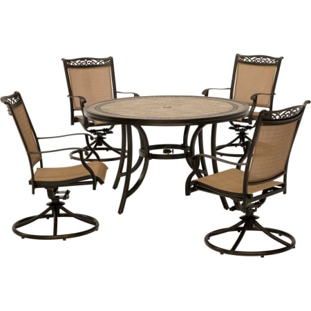 Hanover Fontana Five Piece Aluminum Framed Fabric Outdoor Dining Set with Tile-Top Dining Table Tan