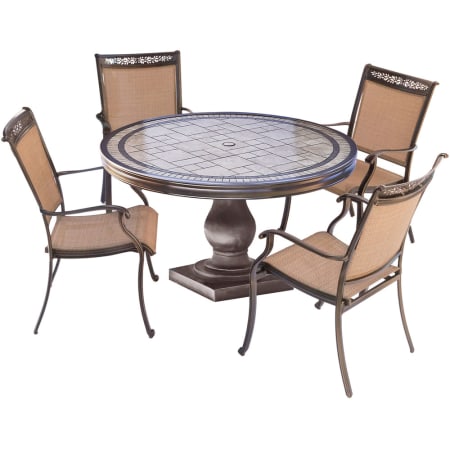 Hanover Fontana Five Piece Aluminum Framed Fabric Outdoor Dining Set with Aluminum Top Tan
