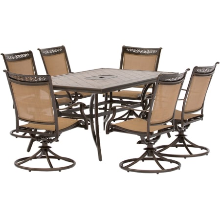 Hanover Fontana Seven Piece Aluminum Framed Fabric Outdoor Dining Set with Tile Top Tan