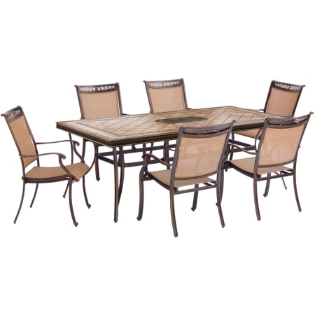 Hanover Fontana Seven Piece Aluminum Framed Fabric Outdoor Dining Set Tan
