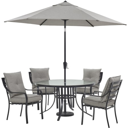 Hanover Lavalette 5 -PC Steel Framed Olefin Outdoor Dining Set with Umbrella Silver Linings
