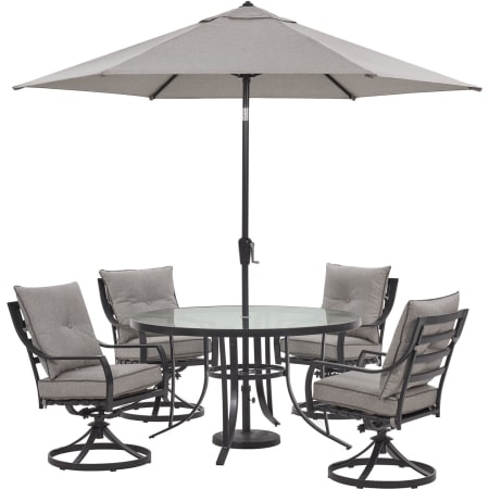 Hanover Lavalette 5 -PC Steel Framed Olefin Outdoor Dining Set with Umbrella Silver Linings