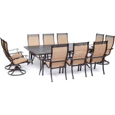 Hanover Manor 11 Piece Aluminum Outdoor Dining Set with Four Swivel Rocking Chairs Tan
