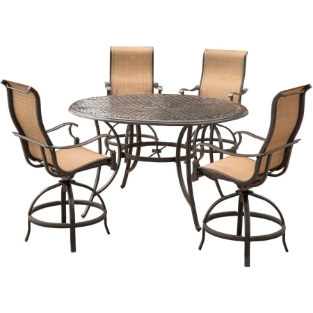 Hanover Manor Five Piece Aluminum Framed Fabric Outdoor High-Dining Set Tan