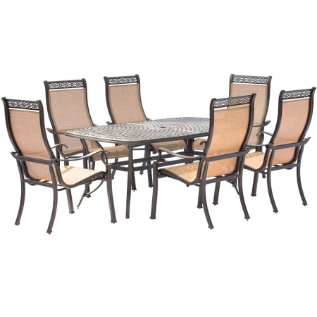 Hanover Manor Seven Piece Aluminum Framed Fabric Outdoor Dining Set with Sling Chairs Tan