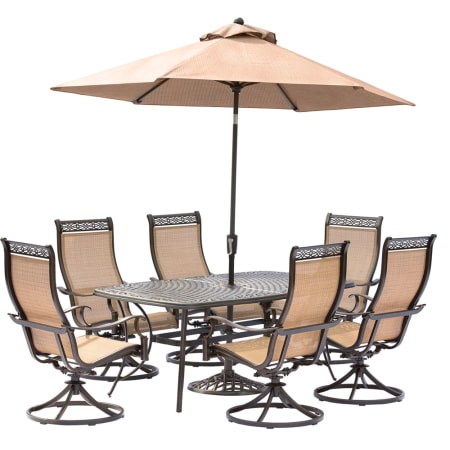 Hanover Manor Seven Piece Aluminum Framed Fabric Outdoor Large Dining Set Tan