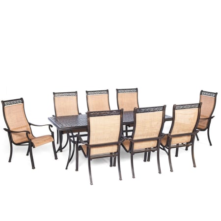Hanover Manor 9-Piece Aluminum Framed Outdoor Dining Set with Umbrella Compatible Extra Long Rectangular Tabletop and Arm Chairs Cedar