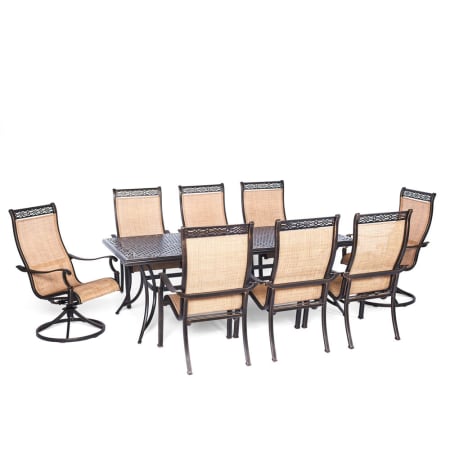 Hanover Manor 9-Piece Aluminum Framed Outdoor Dining Set with Umbrella Compatible Extra Long Rectangular Tabletop and Swivel Rocking Chairs Cedar