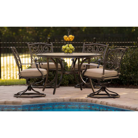 Hanover Monaco Five Piece Traditional Outdoor Dining Set with Porcelain Tile Table Top Bronze / Tan