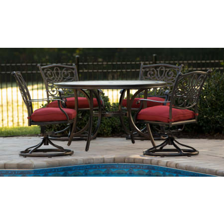 Hanover Monaco Five Piece Traditional Outdoor Dining Set with Porcelain Tile Table Top Red