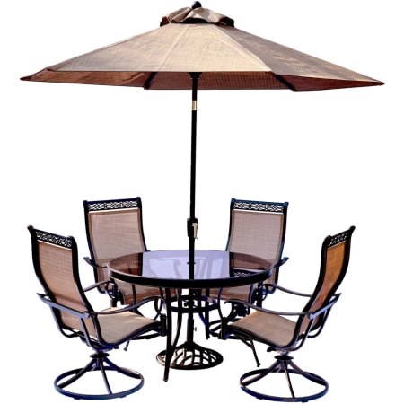 Hanover Monaco Five Piece Aluminum Framed Fabric Outdoor Dining Set with Sling Chairs Tan