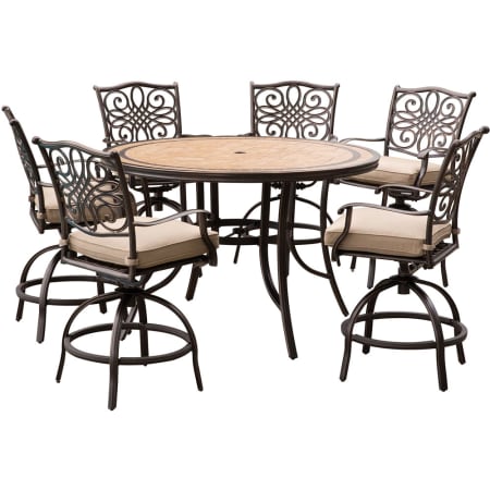 Hanover Monaco Seven Piece Aluminum Framed Fabric Outdoor Dining Set with Cushions Tan