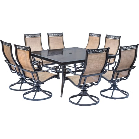 Hanover Monaco Nine Piece Square Aluminum Framed Fabric Outdoor Dining Set Tan
