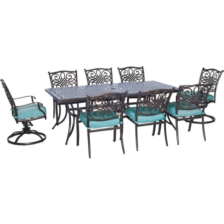 Hanover Traditions Nine Piece Aluminum Framed Outdoor Dining Set with Cushions Blue