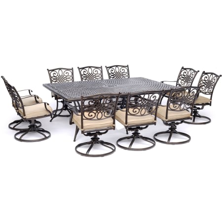 Hanover Traditions 11 Piece Aluminum Outdoor Dining Set with Swivel Rocking Chairs Tan