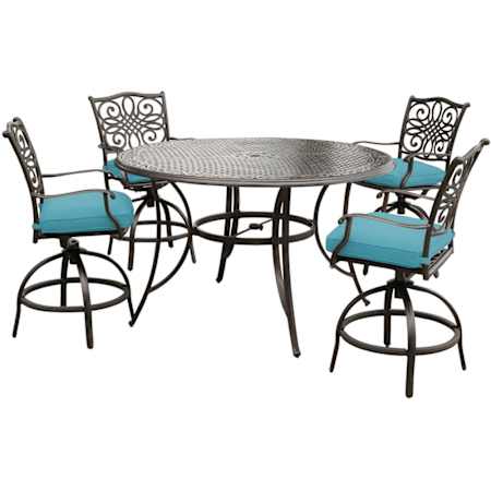 Hanover Traditions Five Piece Aluminum Framed Polyester Outdoor Dining Set Blue